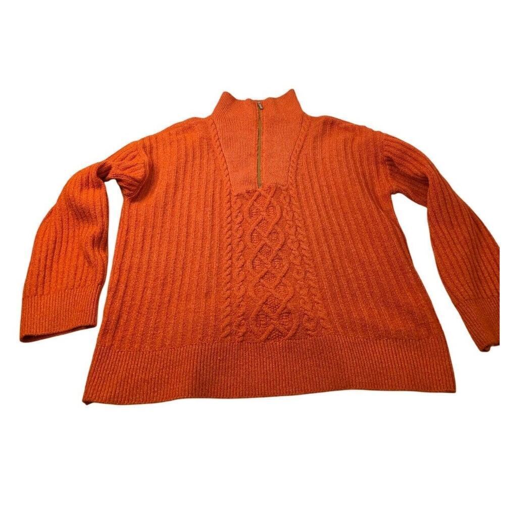 St. Johns Bay Orange Cable Knit Half-Zip Sweater XL‎ Polyester/Spandex